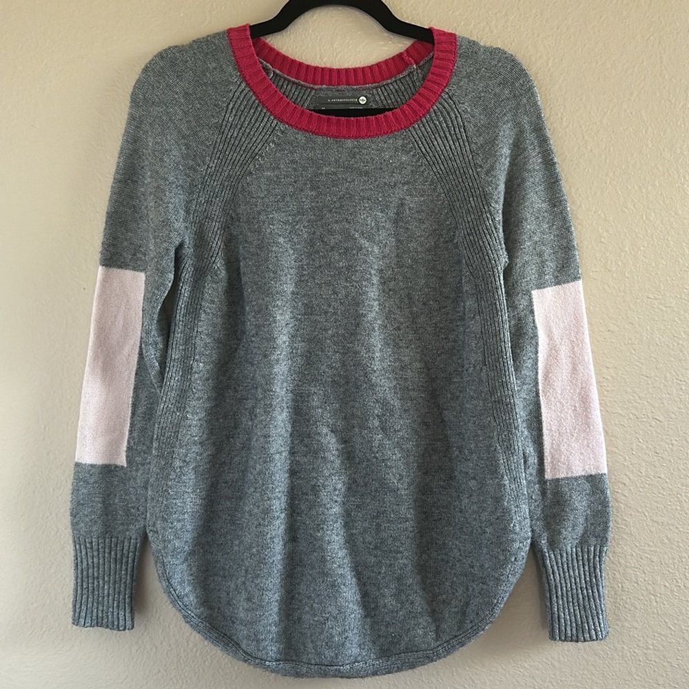 Anthropologie Rebekah Gray and Pink Colorblock Sweater Tunic - Picture 2 of 9